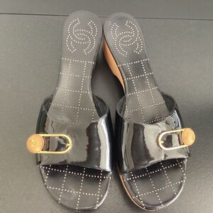 Chanel Black Patent Sandals